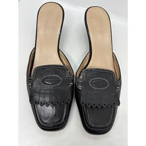 Cole Haan Kitten Heel Mules Shoes Black Leather Tailored Classic 8.5 B